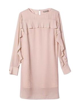 Banana Republic Blush Pink Long Sleeve Ruffle Shift Dress